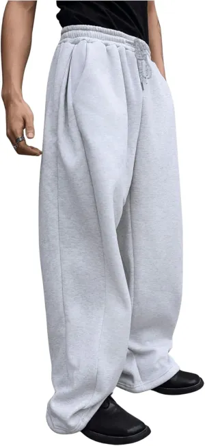 SHENHE Men's Baggy Pants Wide Leg Drawstring Waist Loose Sweatpants with Pockets