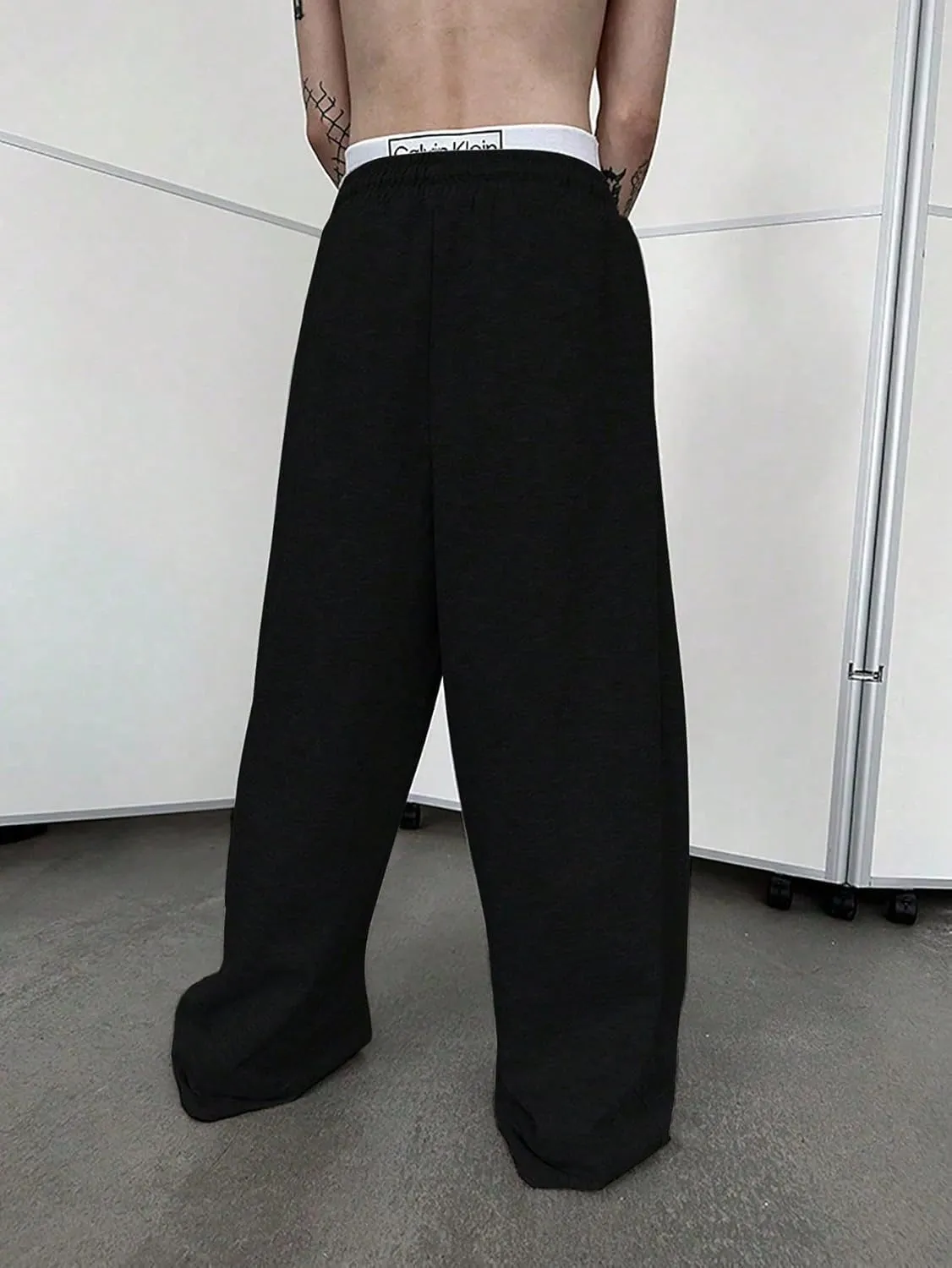 SHENHE Men's Baggy Pants Wide Leg Drawstring Waist Loose Sweatpants with Pockets