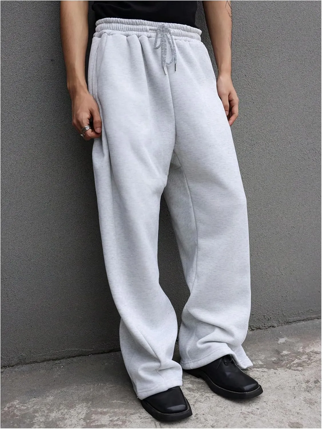 SHENHE Men's Baggy Pants Wide Leg Drawstring Waist Loose Sweatpants with Pockets