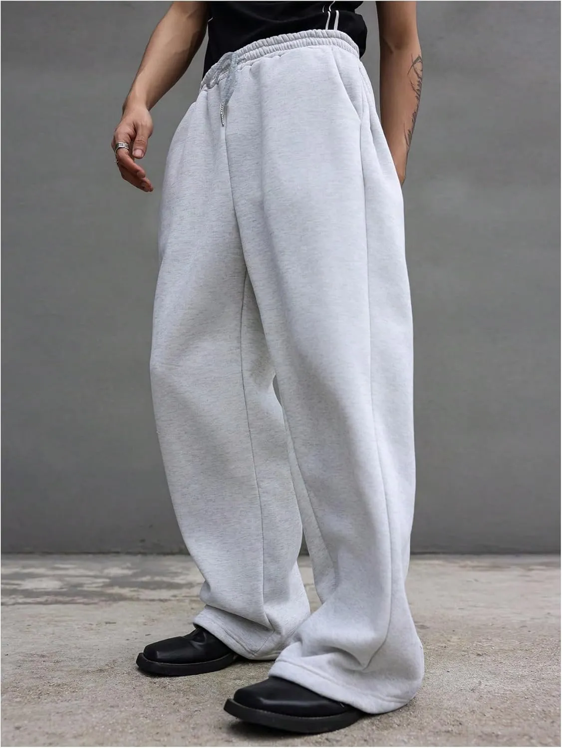 SHENHE Men's Baggy Pants Wide Leg Drawstring Waist Loose Sweatpants with Pockets