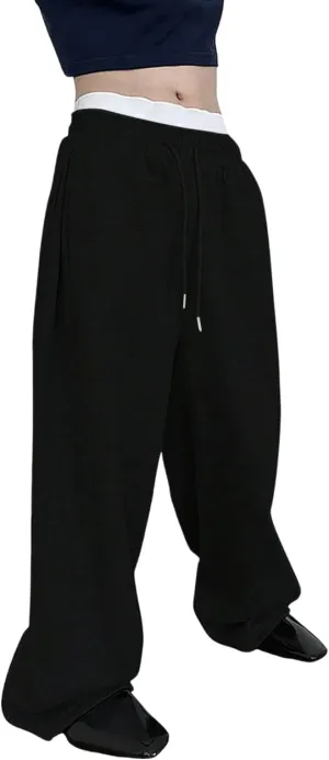 SHENHE Men's Baggy Pants Wide Leg Drawstring Waist Loose Sweatpants with Pockets
