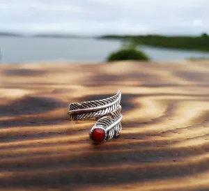Silver ring- Red Feather Circle