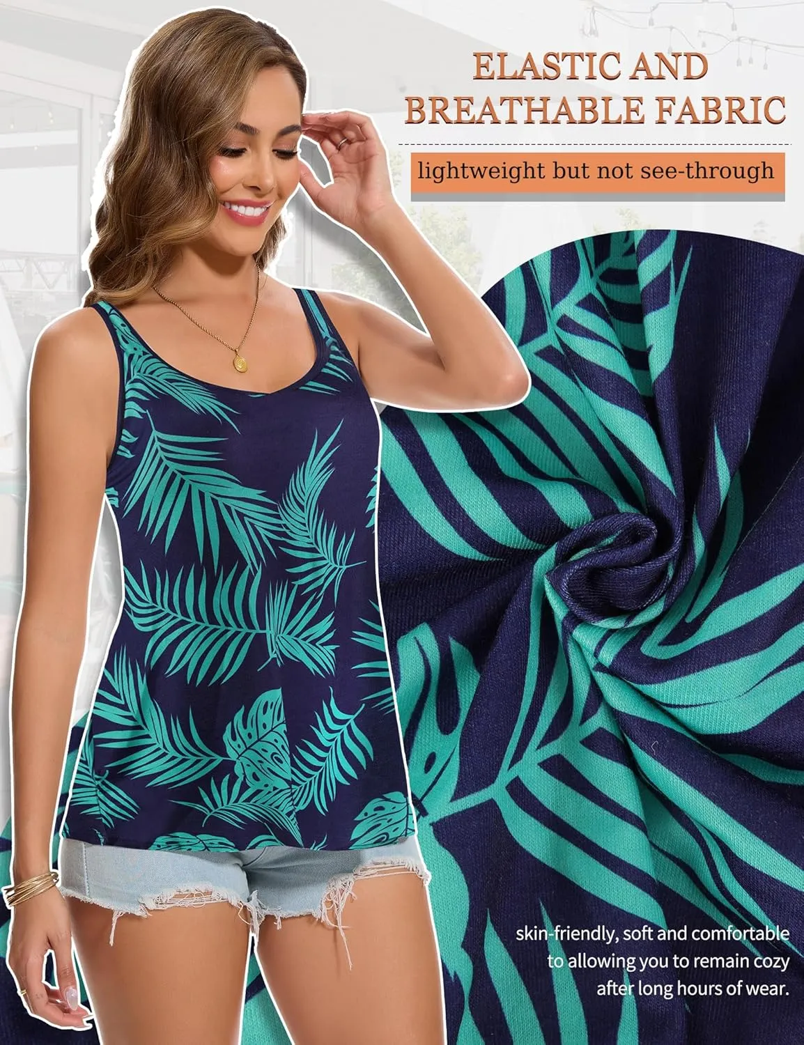SLIMBELLE Tank Top with Built in Bra for Women Cami Adjustable Straps Pleat Back V Neck Camisole Summer Tops S-3XL