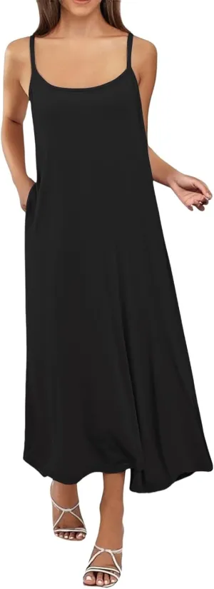 Slip Dress for Women Under Dresses 2025 Fashion Spaghetti Strap Cami Camisoles Sun Tank Sleeveless Cotton Midi Sundress