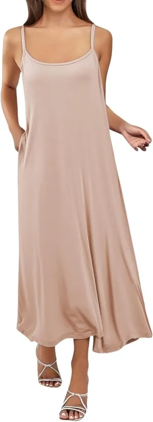 Slip Dress for Women Under Dresses 2025 Fashion Spaghetti Strap Cami Camisoles Sun Tank Sleeveless Cotton Midi Sundress