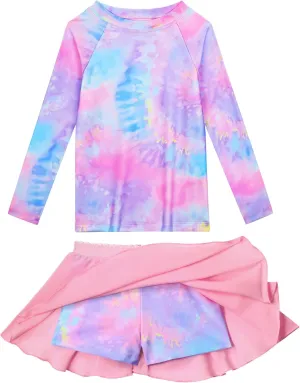Snowheart Girls Rash Guard Swimsuit Set Long Sleeve Bathing Suit Two Piece 3-12 Years