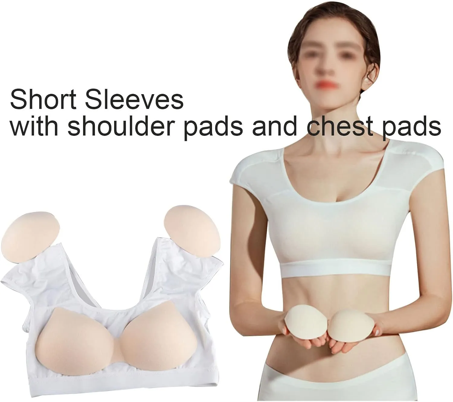 SNPP Women Elastic Soft Underwear Lingerie Tops 2 in 1 Built-in Shoulder Pad Ladies Padded Tank Top Shirt,Beige-1X