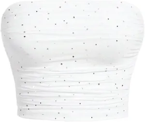 SOLY HUX Women's Sequin Sparkly Tube Tops Glitter Bandeau Crop Tops Strapless Sexy Going Out Camisoles Concert Outfits