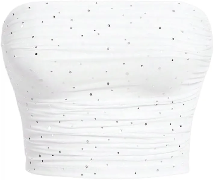 SOLY HUX Women's Sequin Sparkly Tube Tops Glitter Bandeau Crop Tops Strapless Sexy Going Out Camisoles Concert Outfits