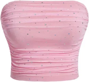 SOLY HUX Women's Sequin Sparkly Tube Tops Glitter Bandeau Crop Tops Strapless Sexy Going Out Camisoles Concert Outfits