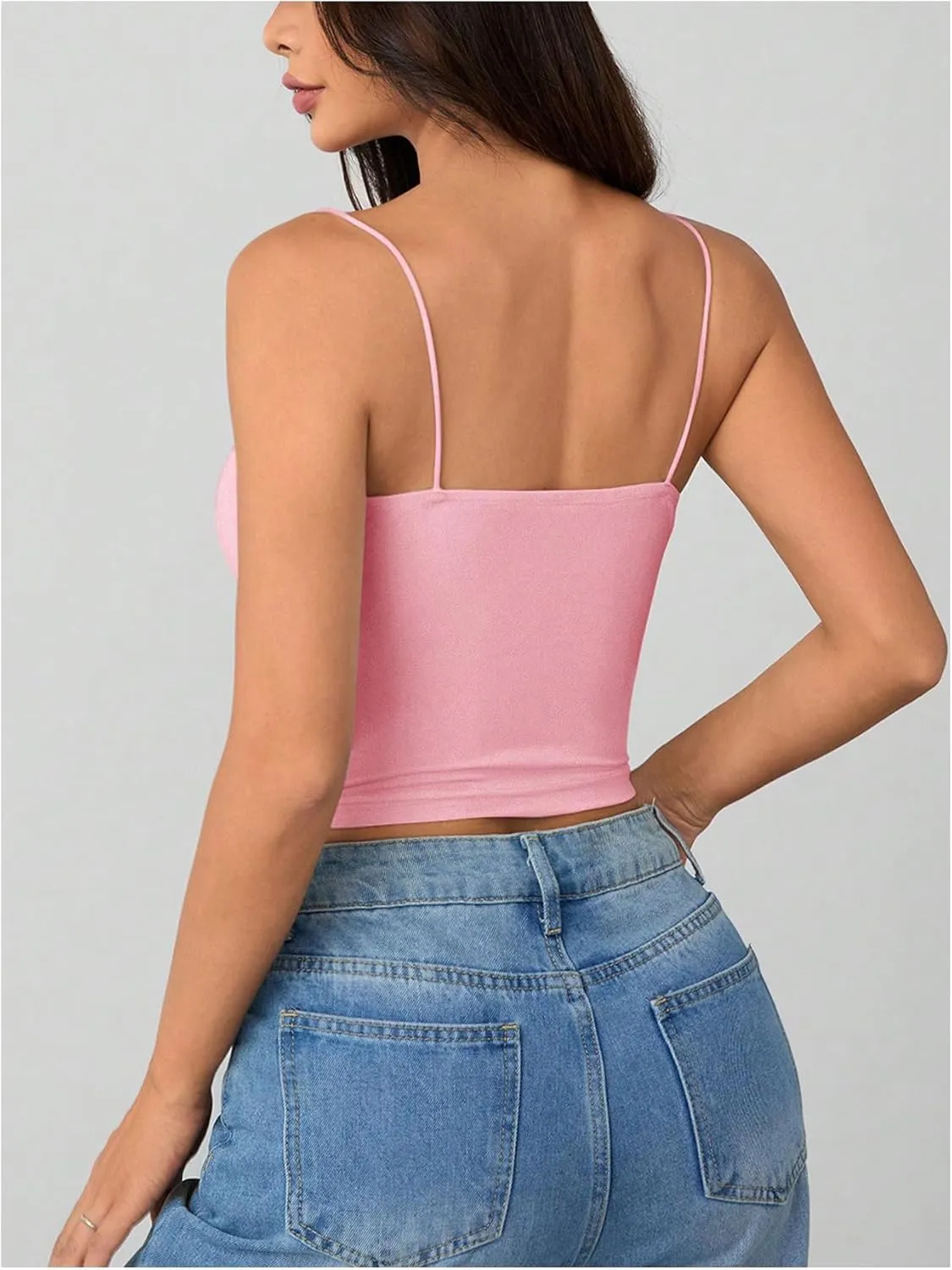 SOLY HUX Women's Spaghetti Strap Cami Tops Ruched Sleeveless Tight Fitted Camisoles Padded Crop Top