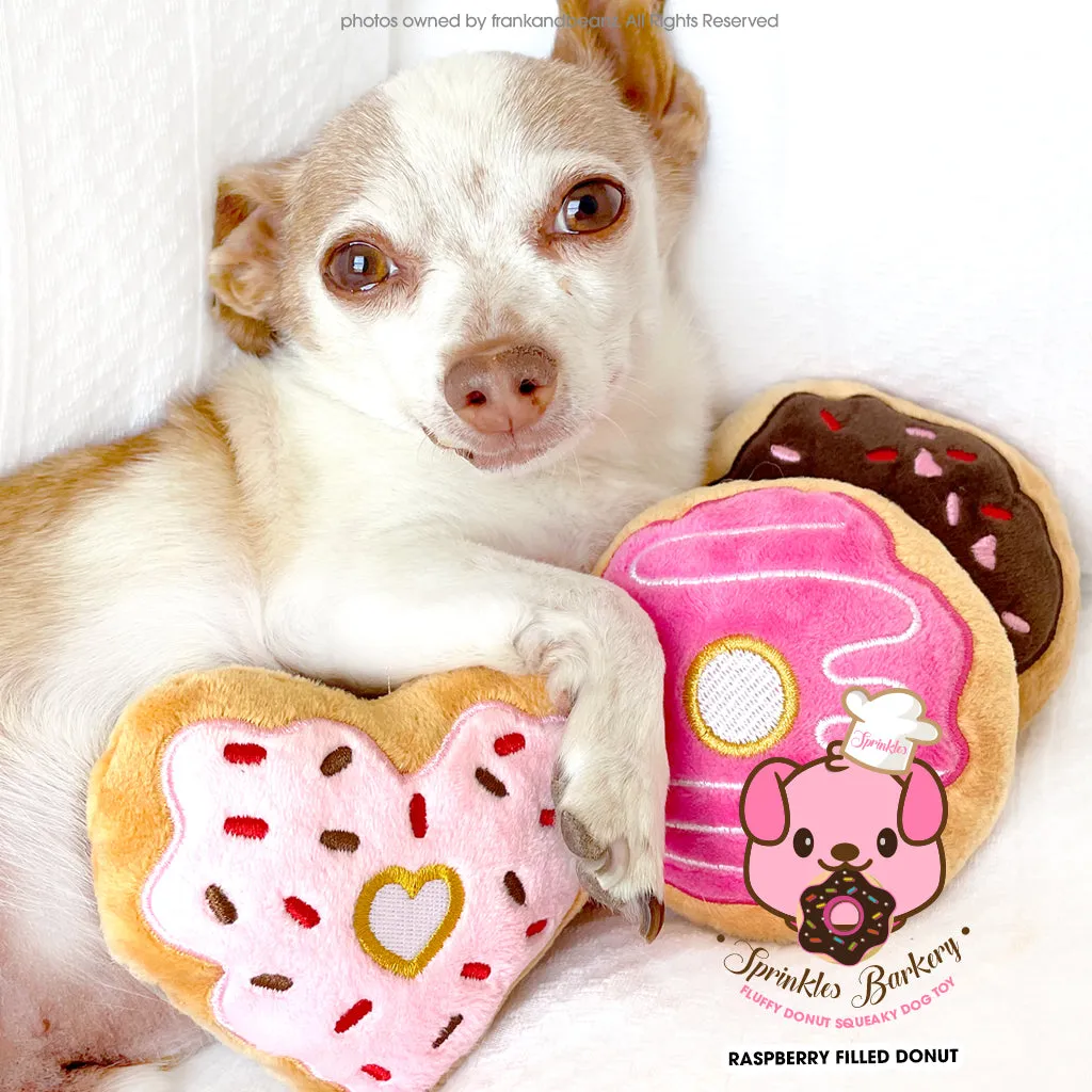 Sprinkles Barkery Raspberry Mini Squeaky Donut Dog Toys Plush Pet Toys