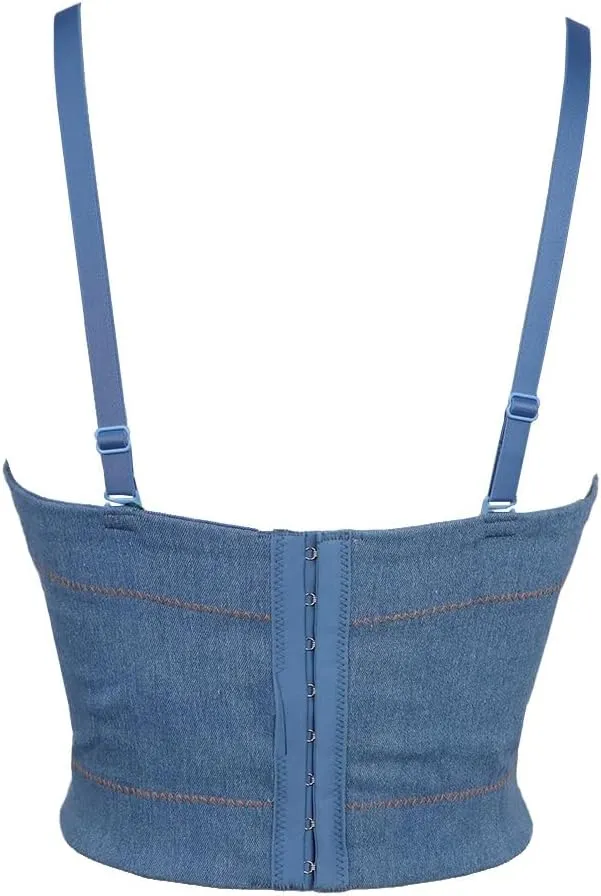 Stretch Denim Five-pointed Star Camisole for Women with Embroidery Camisole Hand Made Rhinestone Tanks Tops