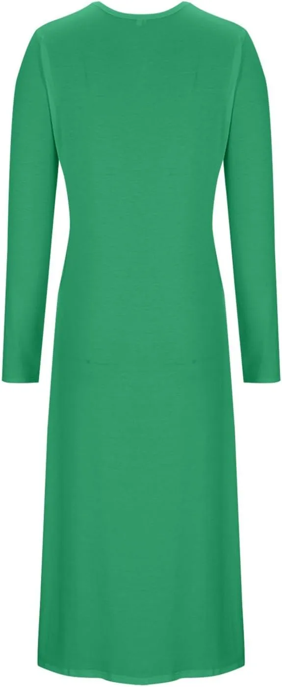 Summer Spring Dresses for Women 2024,Long Sleeve V Neck Casual Dress Loose Fit Solid Color Plus Size Button Midi Sundress