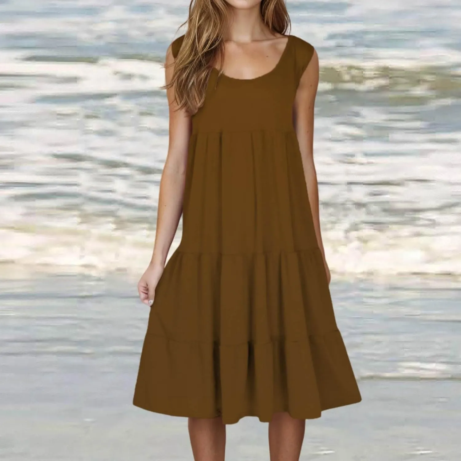 Sundresses for Women 2025 Sleeveless Cute Petite Mini Dress Tiered Summer Flowy Boho Sundress Beach Wear Spring Tank Dresses