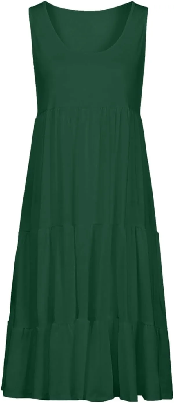 Sundresses for Women 2025 Sleeveless Cute Petite Mini Dress Tiered Summer Flowy Boho Sundress Beach Wear Spring Tank Dresses