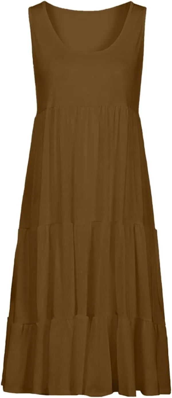 Sundresses for Women 2025 Sleeveless Cute Petite Mini Dress Tiered Summer Flowy Boho Sundress Beach Wear Spring Tank Dresses