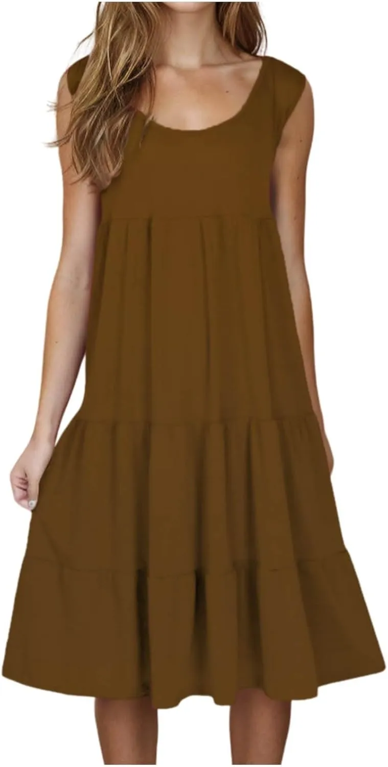 Sundresses for Women 2025 Sleeveless Cute Petite Mini Dress Tiered Summer Flowy Boho Sundress Beach Wear Spring Tank Dresses