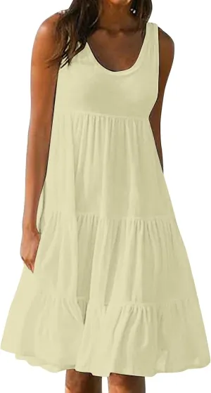 Sundresses for Women 2025 Sleeveless Cute Petite Mini Dress Tiered Summer Flowy Boho Sundress Beach Wear Spring Tank Dresses