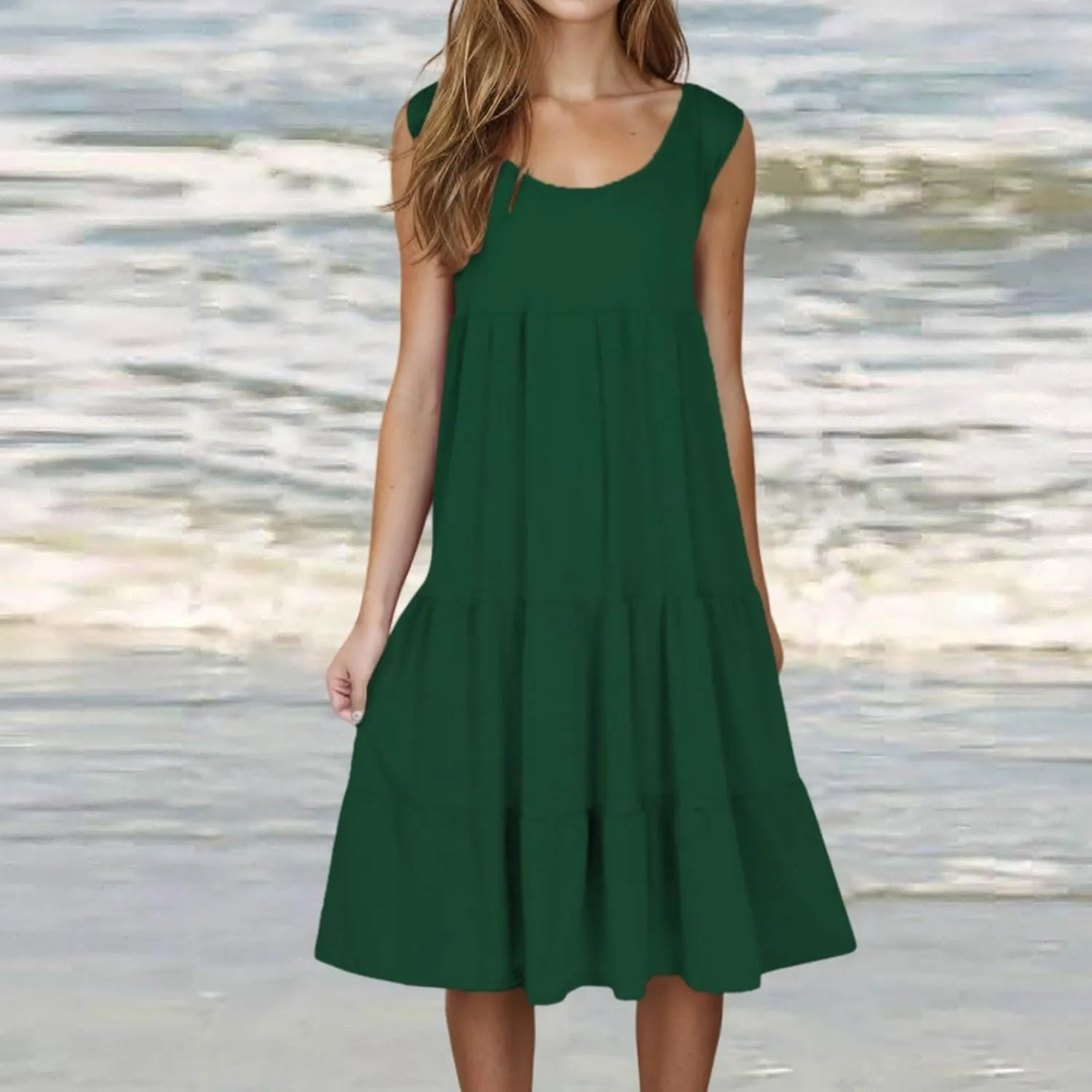 Sundresses for Women 2025 Sleeveless Cute Petite Mini Dress Tiered Summer Flowy Boho Sundress Beach Wear Spring Tank Dresses