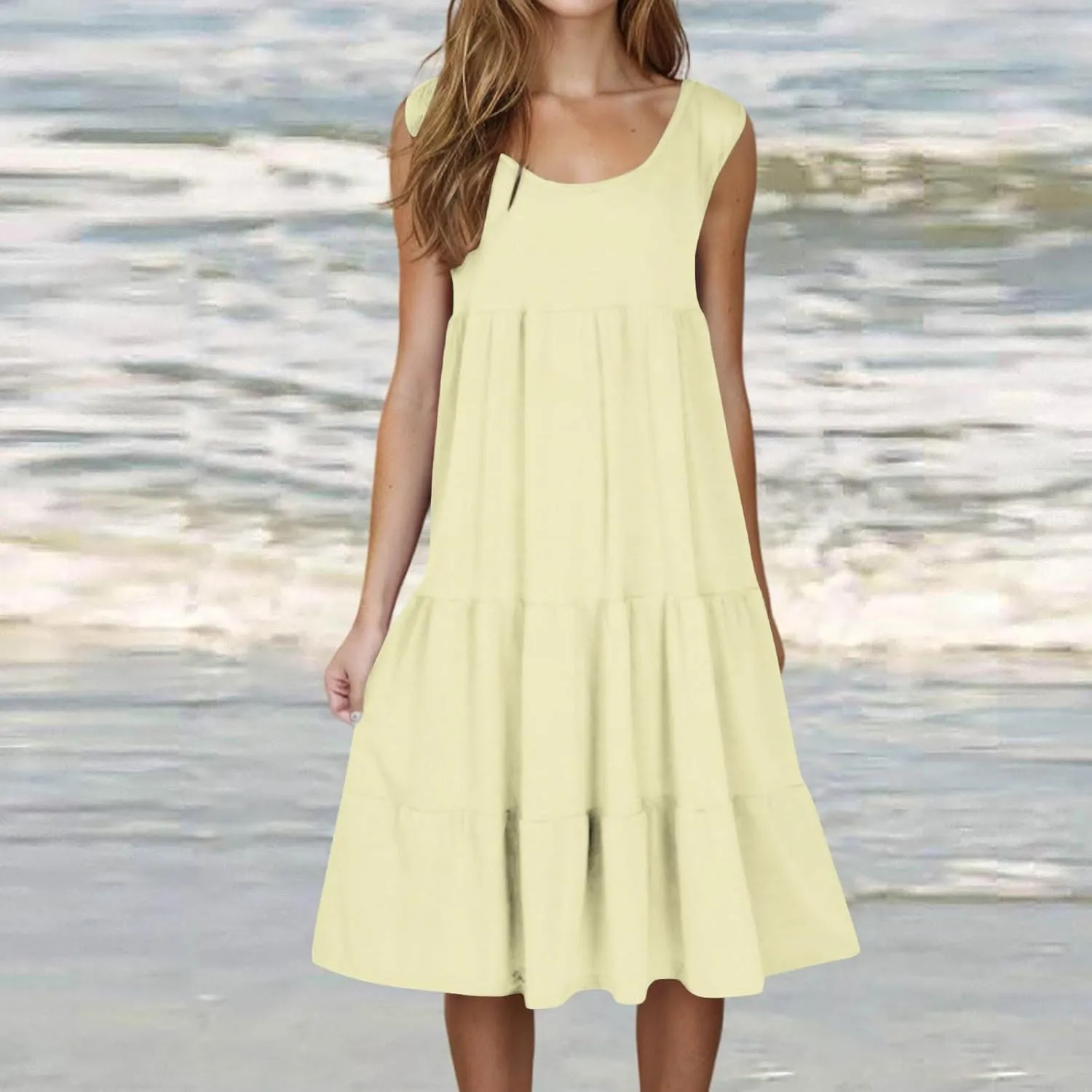 Sundresses for Women 2025 Sleeveless Cute Petite Mini Dress Tiered Summer Flowy Boho Sundress Beach Wear Spring Tank Dresses