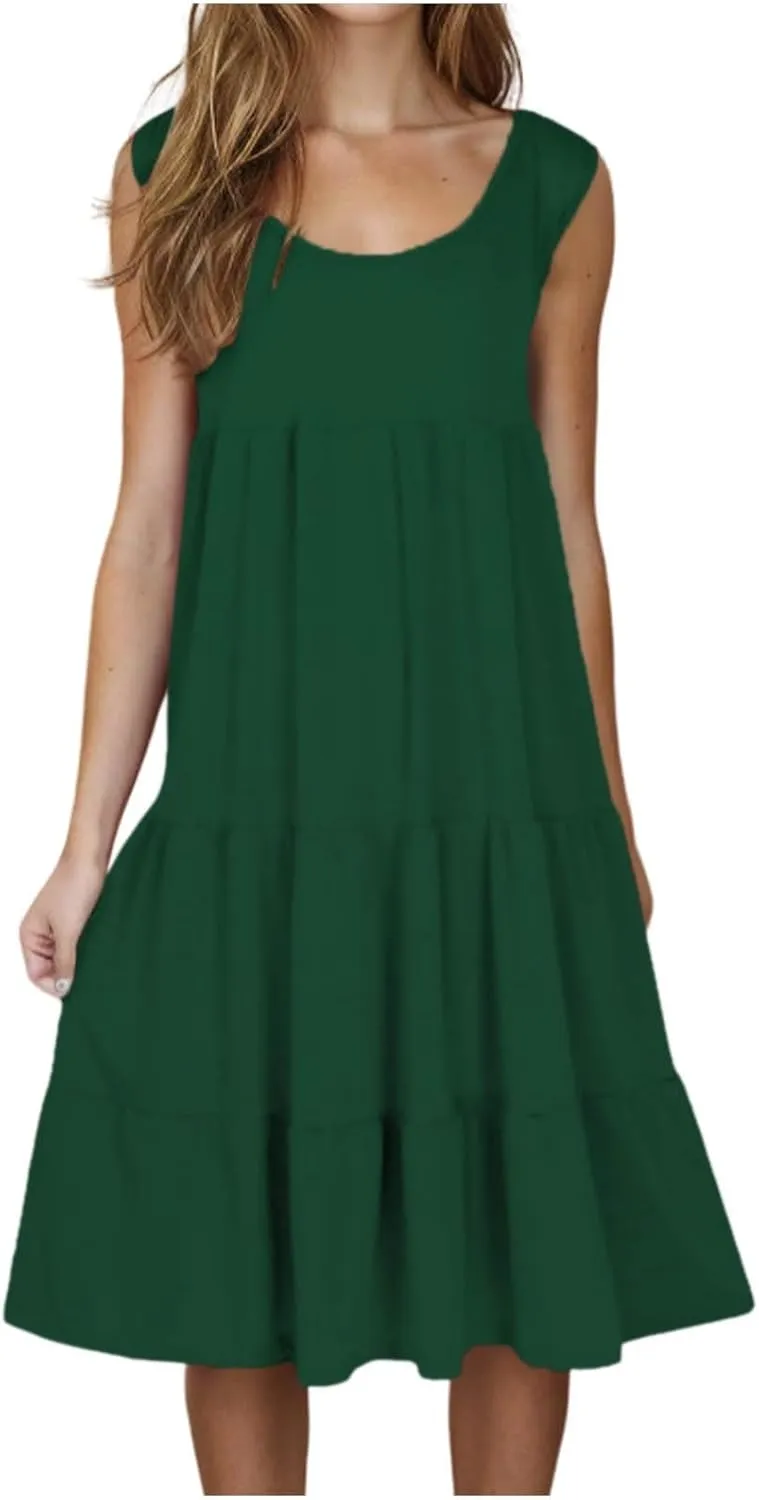 Sundresses for Women 2025 Sleeveless Cute Petite Mini Dress Tiered Summer Flowy Boho Sundress Beach Wear Spring Tank Dresses