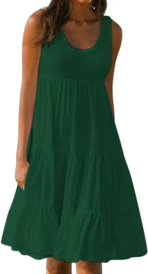 Sundresses for Women 2025 Sleeveless Cute Petite Mini Dress Tiered Summer Flowy Boho Sundress Beach Wear Spring Tank Dresses