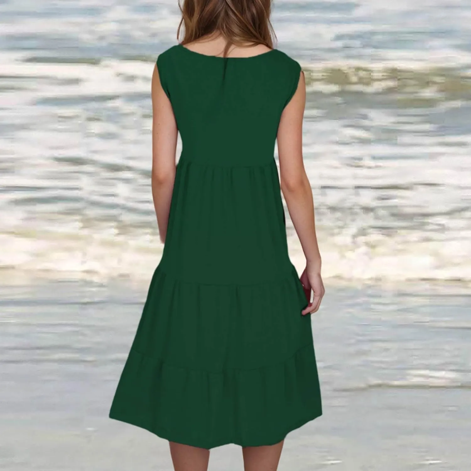 Sundresses for Women 2025 Sleeveless Cute Petite Mini Dress Tiered Summer Flowy Boho Sundress Beach Wear Spring Tank Dresses
