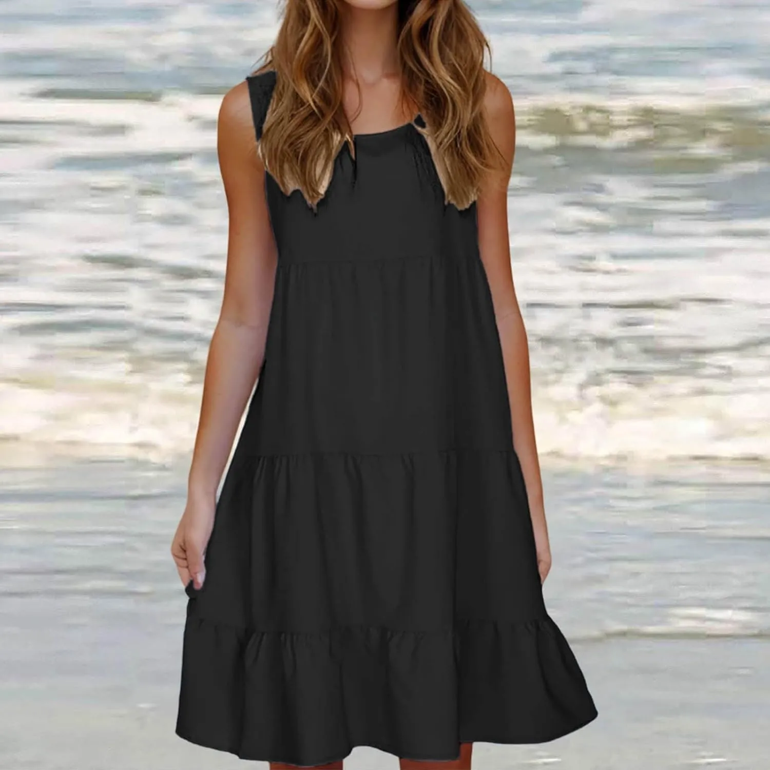 Sundresses for Women 2025 Sleeveless Cute Petite Mini Dress Tiered Summer Flowy Boho Sundress Beach Wear Spring Tank Dresses