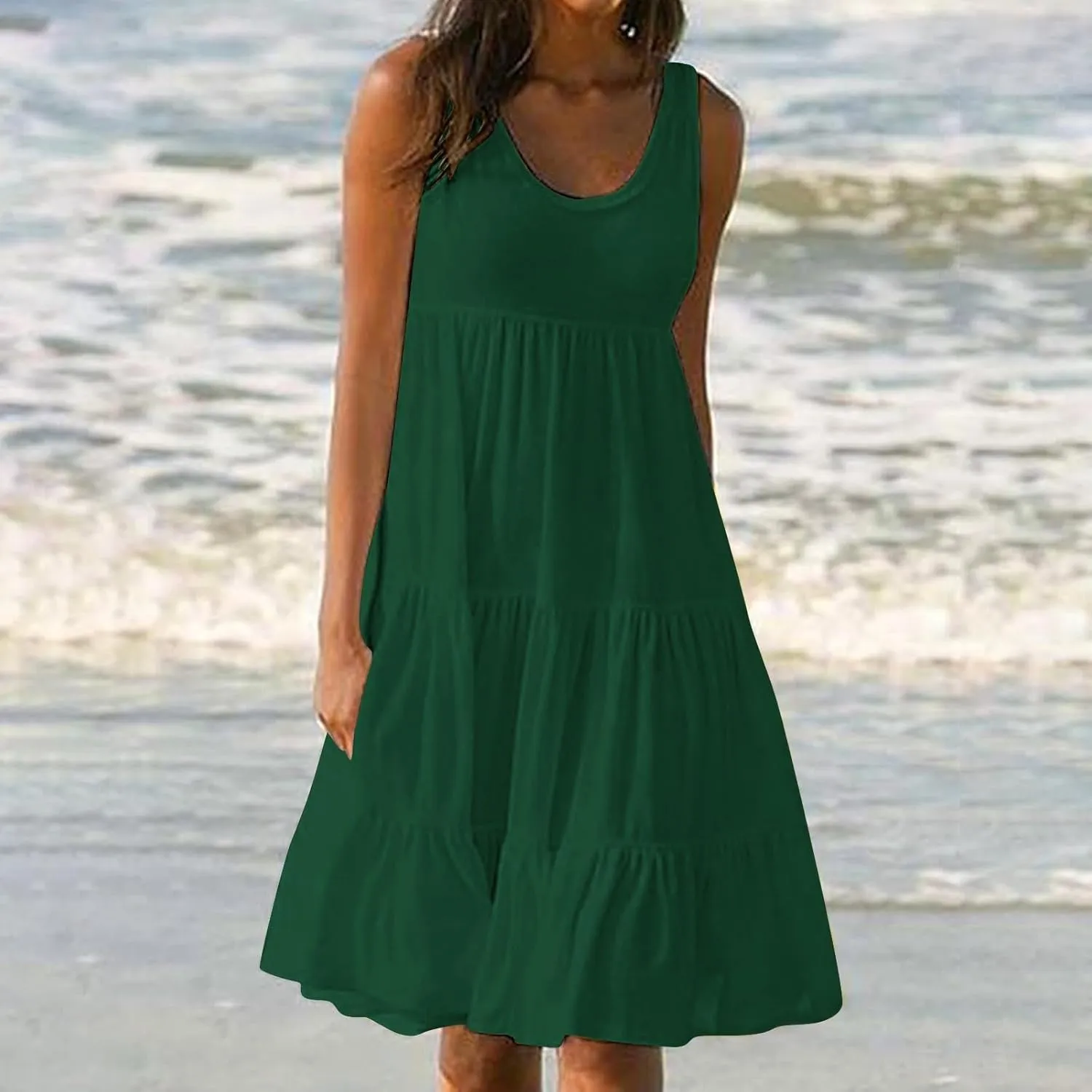 Sundresses for Women 2025 Sleeveless Cute Petite Mini Dress Tiered Summer Flowy Boho Sundress Beach Wear Spring Tank Dresses