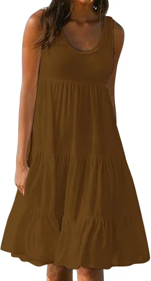 Sundresses for Women 2025 Sleeveless Cute Petite Mini Dress Tiered Summer Flowy Boho Sundress Beach Wear Spring Tank Dresses