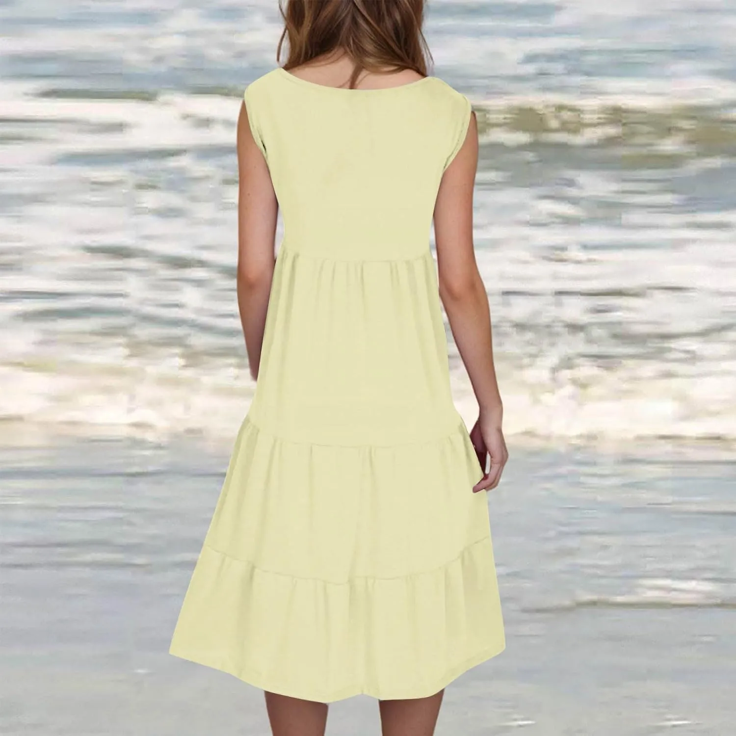 Sundresses for Women 2025 Sleeveless Cute Petite Mini Dress Tiered Summer Flowy Boho Sundress Beach Wear Spring Tank Dresses