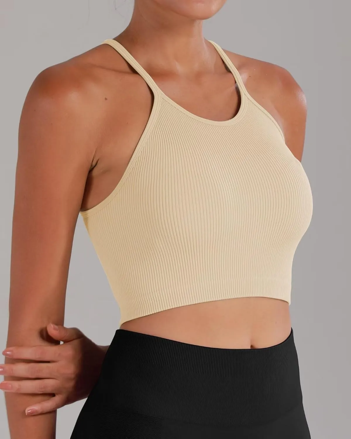 Sunzel Free to Be Tank, Crop Ribbed Tank Tops Seamless Racerback Camisoles No pad Camis Cropped Workout Gym Yoga