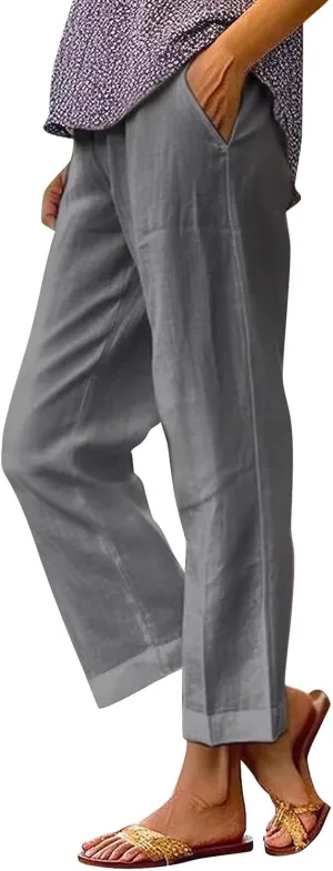 Sweat Pants for Womens Casual Cotton and Linen Long Pants Women Summer Boho Lightweight Palazzo Pants Yoga Pants