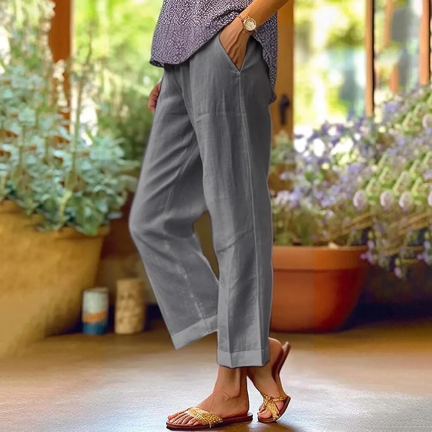 Sweat Pants for Womens Casual Cotton and Linen Long Pants Women Summer Boho Lightweight Palazzo Pants Yoga Pants