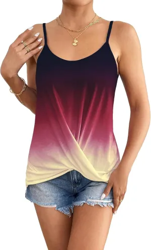 SweatyRocks Women's Colorblock Asymmetrical Hem Camisoles Sleeveless Wrap Cami Tops