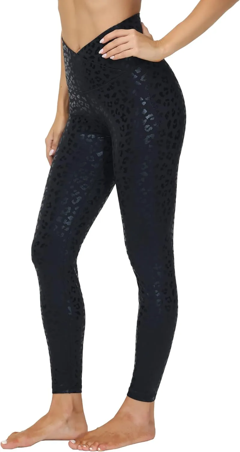 THE GYM PEOPLE Womens' V Cross Waist Yoga Leggings with High Waisted Tummy Control