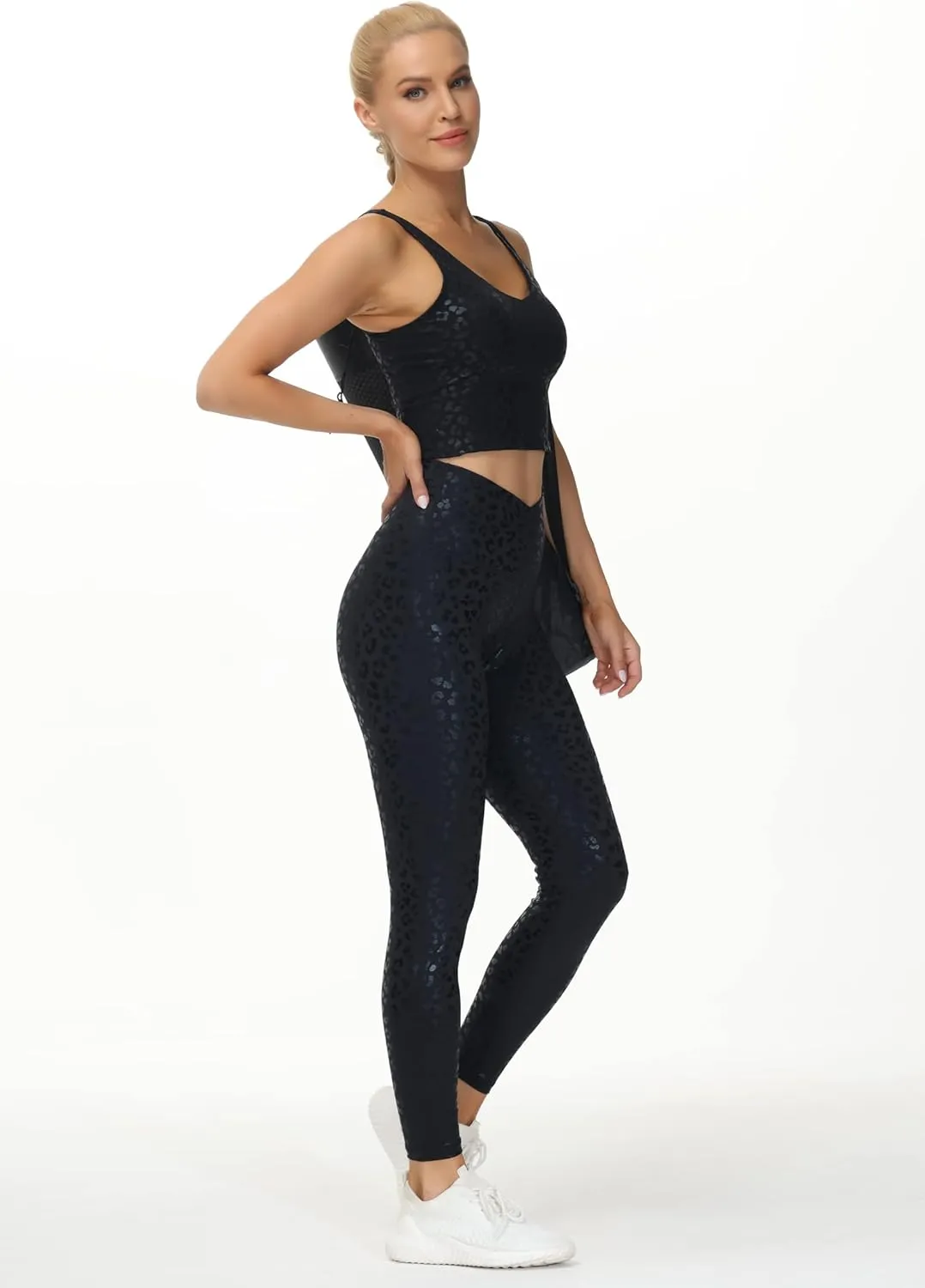 THE GYM PEOPLE Womens' V Cross Waist Yoga Leggings with High Waisted Tummy Control