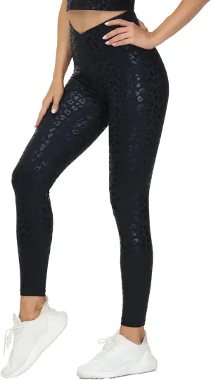 THE GYM PEOPLE Womens' V Cross Waist Yoga Leggings with High Waisted Tummy Control