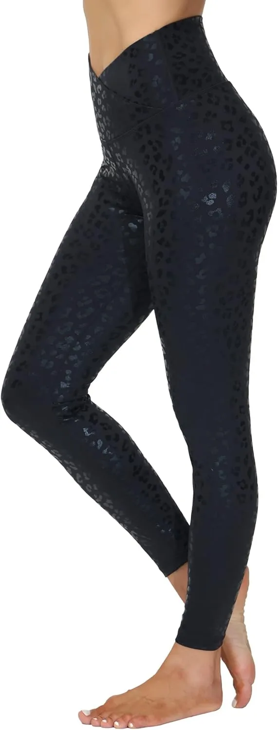 THE GYM PEOPLE Womens' V Cross Waist Yoga Leggings with High Waisted Tummy Control