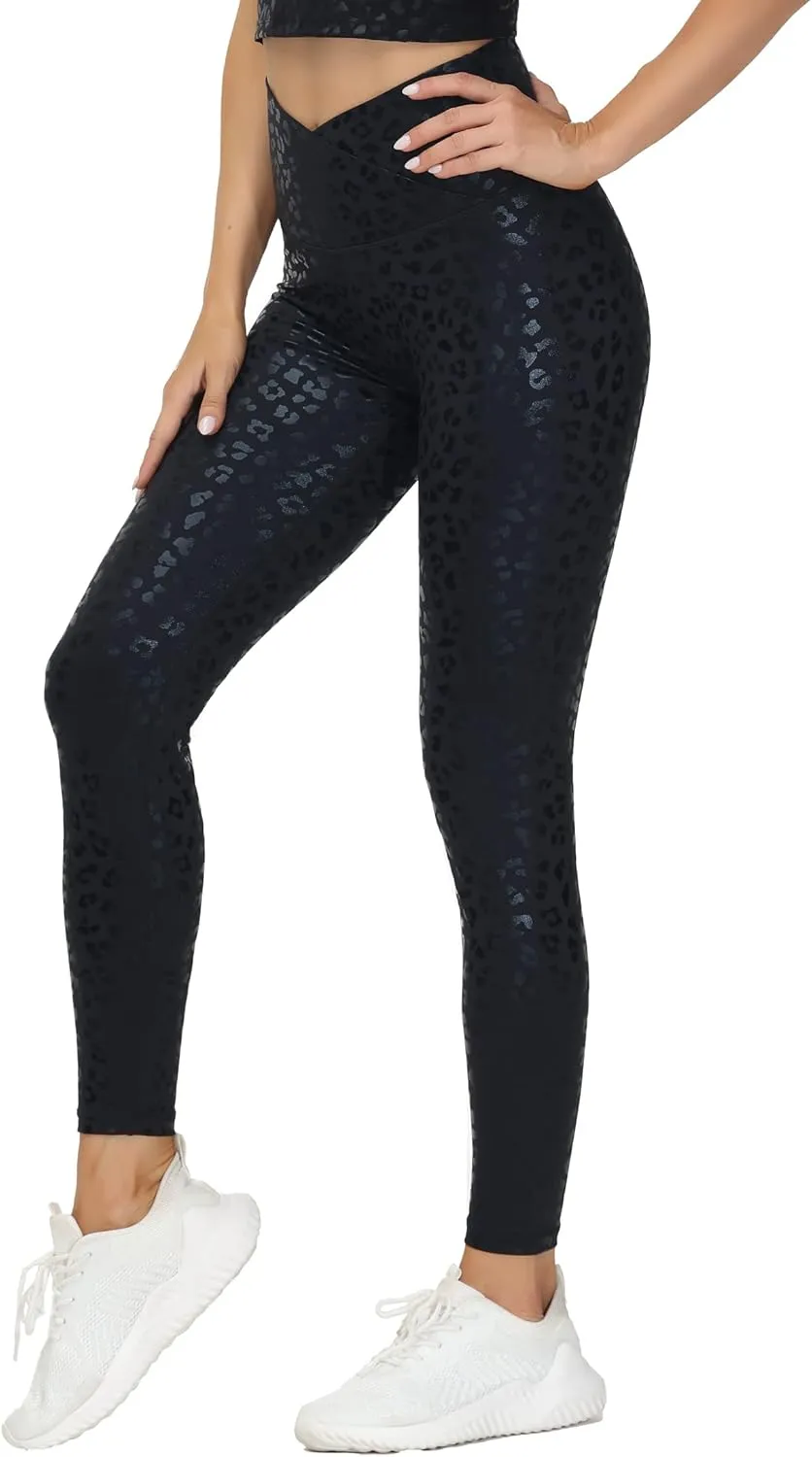 THE GYM PEOPLE Womens' V Cross Waist Yoga Leggings with High Waisted Tummy Control
