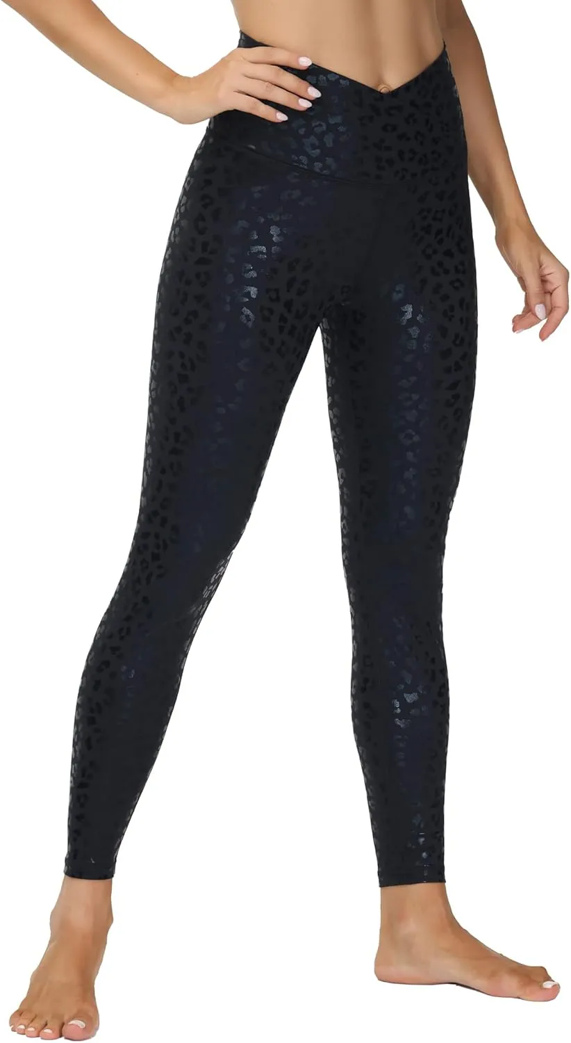 THE GYM PEOPLE Womens' V Cross Waist Yoga Leggings with High Waisted Tummy Control