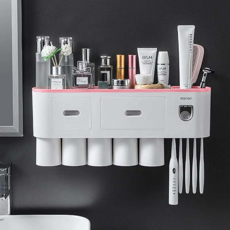 Toothbrush Holder Magnetic Cups Automatic Toothpaste Dispenser Storage