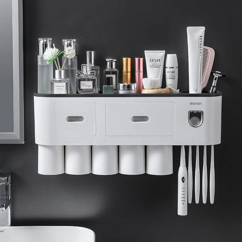 Toothbrush Holder Magnetic Cups Automatic Toothpaste Dispenser Storage