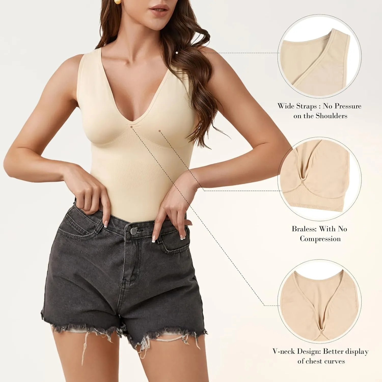 V-Neck Shapewear Vest Tummy Control Tank Tops for Women Camisole Tanks V-Neck Cami Shirts Top