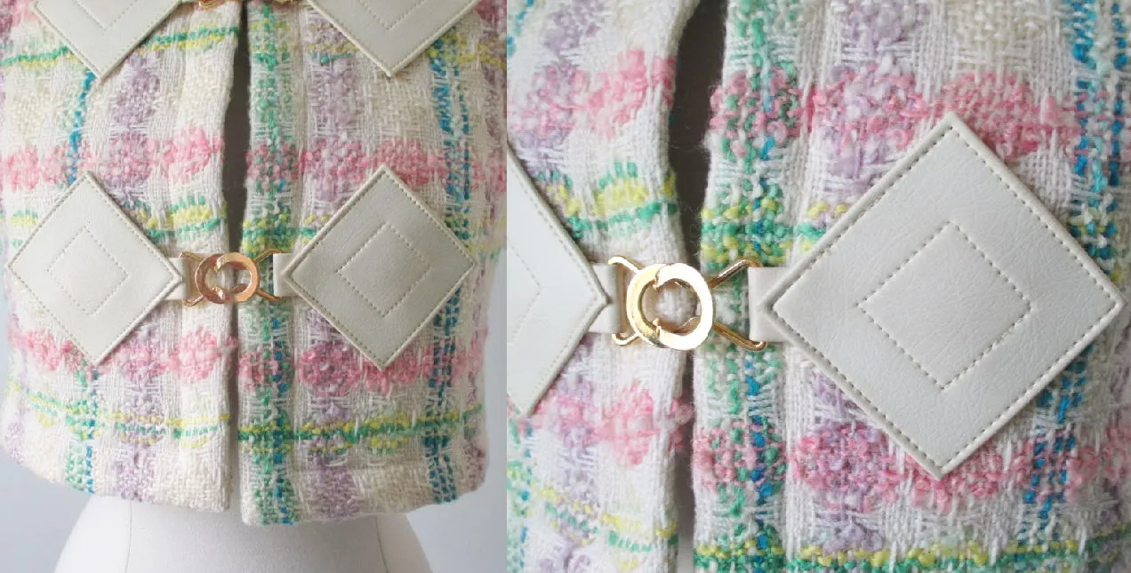 Vintage 60's Pierre Cardin MOD Vinyl Diamond Pastel Tweed Vest S