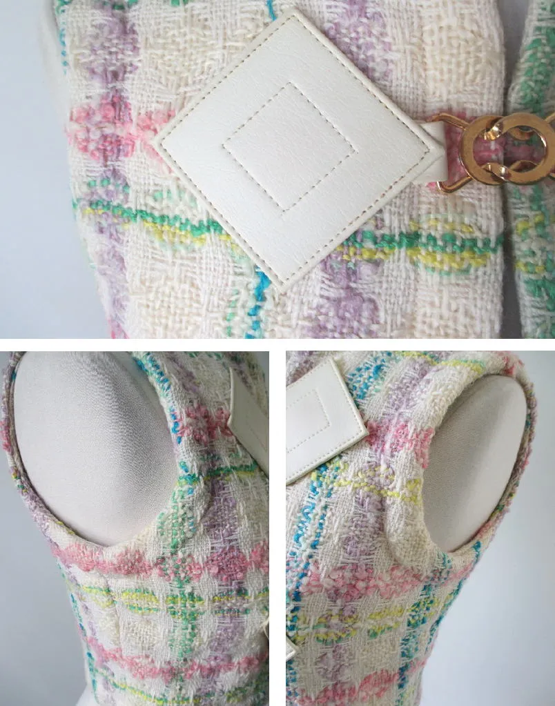 Vintage 60's Pierre Cardin MOD Vinyl Diamond Pastel Tweed Vest S