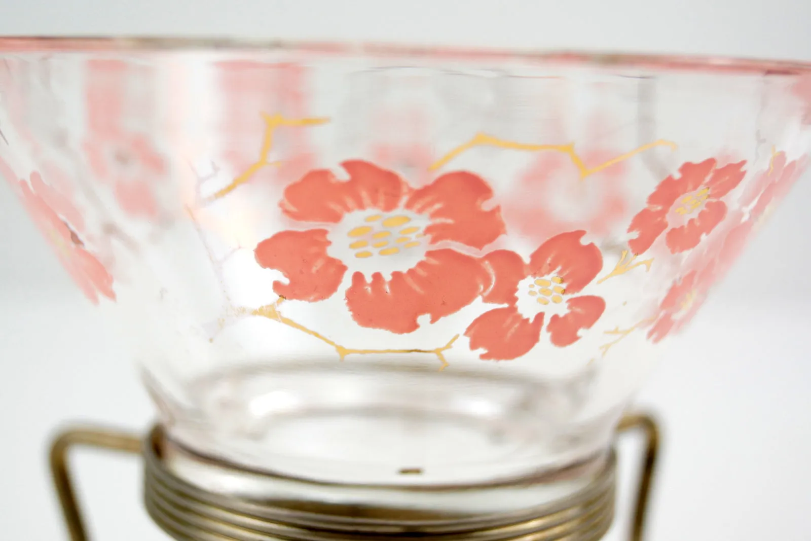 Vintage Glass Serving Bowl with Metal Tripod Stand and Lid (c.1950s)