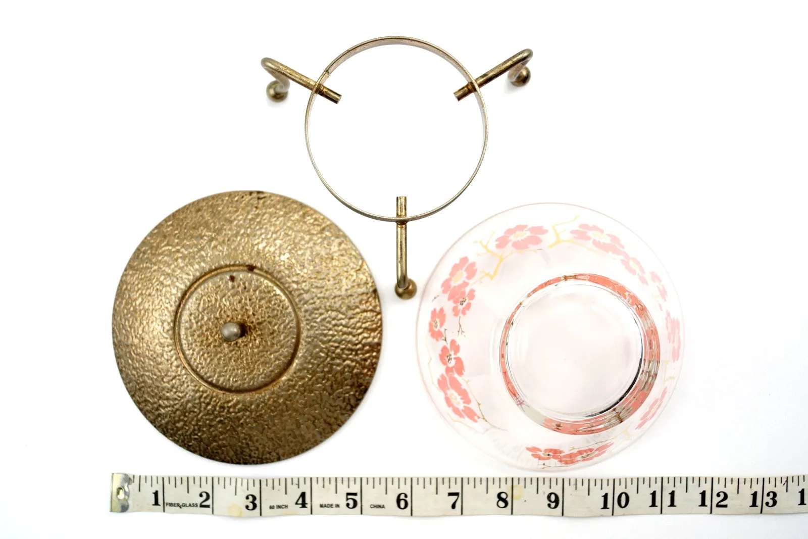 Vintage Glass Serving Bowl with Metal Tripod Stand and Lid (c.1950s)