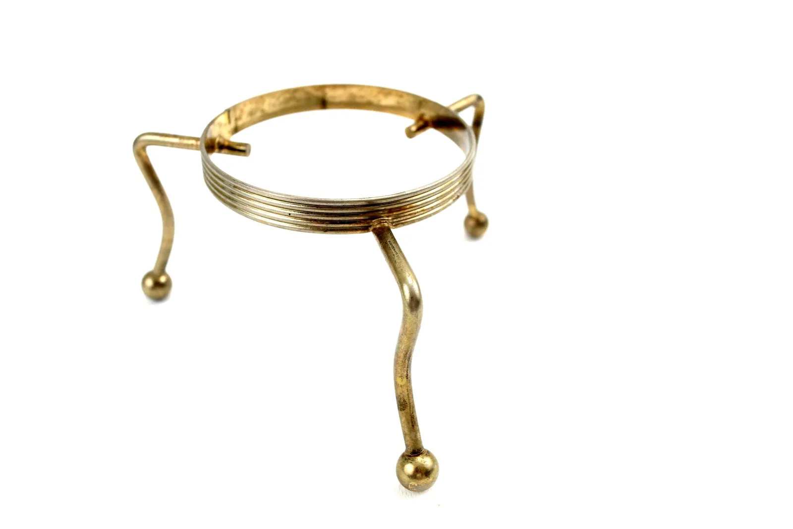 Vintage Glass Serving Bowl with Metal Tripod Stand and Lid (c.1950s)